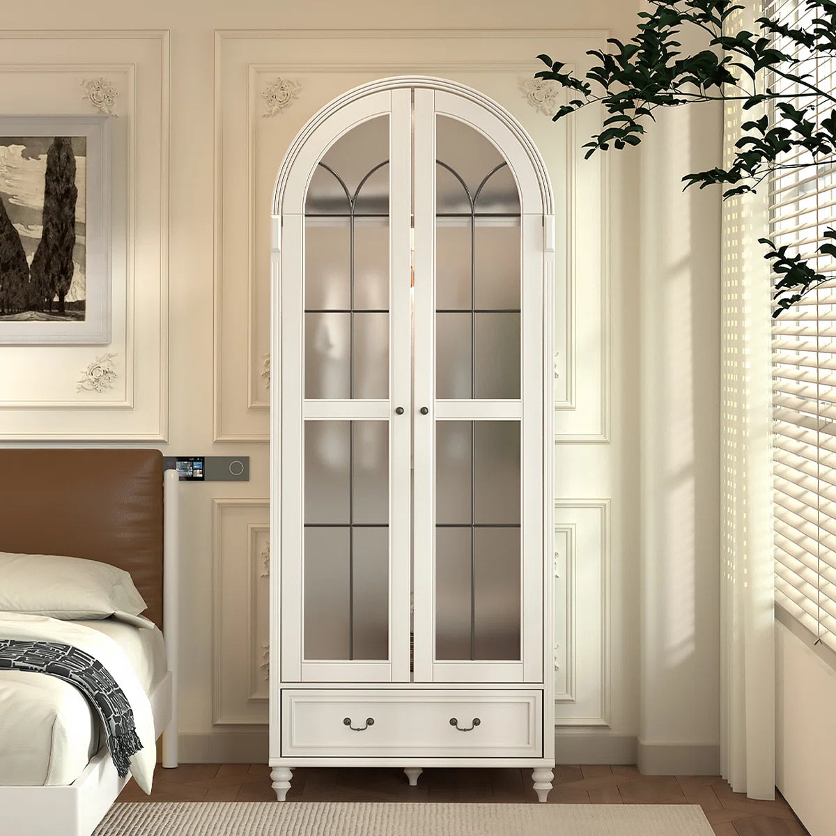 Creamy Retro Oak Arched Wardrobe