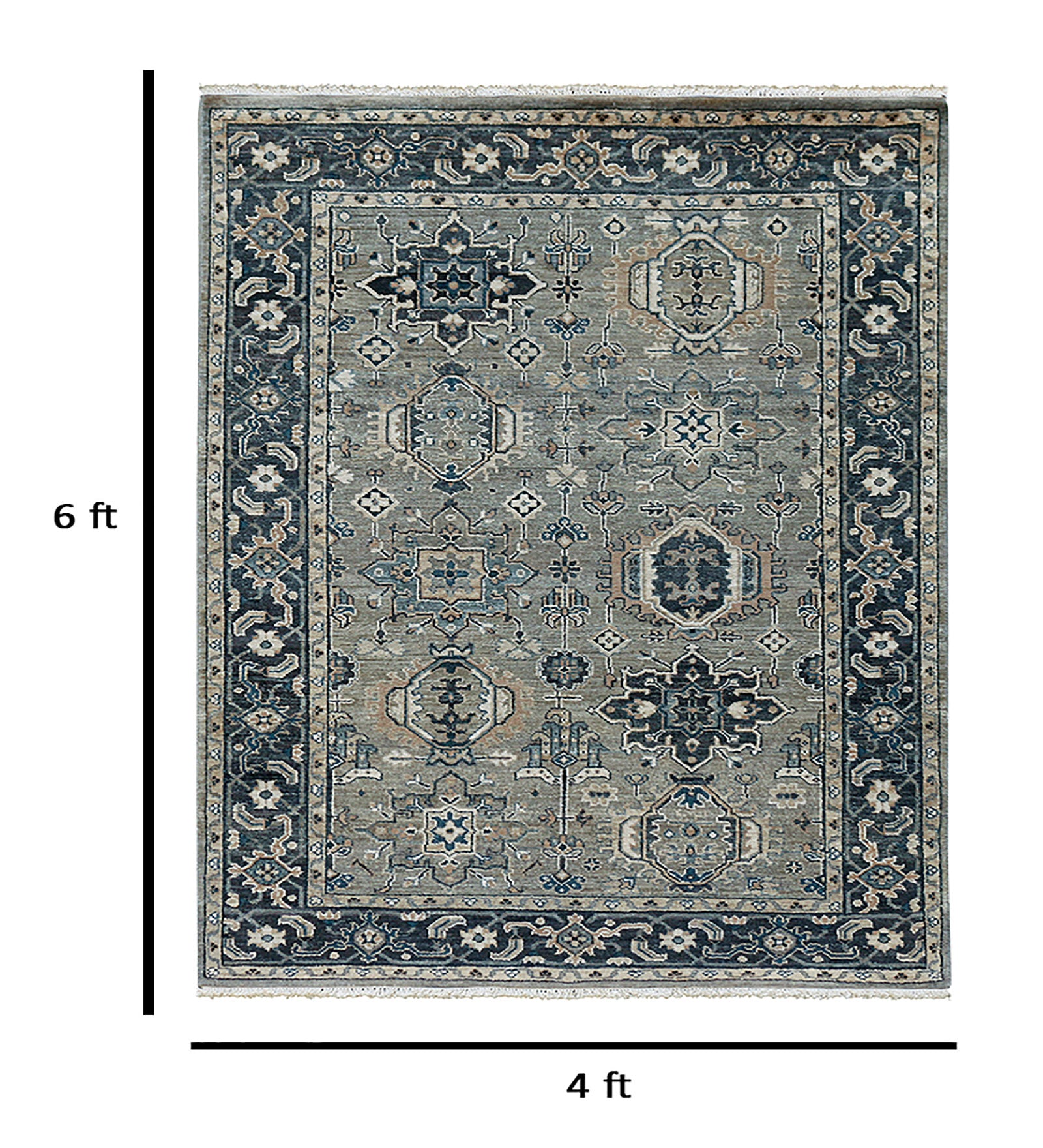 Heritage Traditional Pattern Hand Knotted  Rectangle Anti-Skid Designer Carpet, Prayer Rug For Office Cabins, Small Living Spaces - 4'X6'