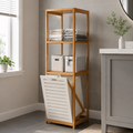 Ouch Cart Bamboo Bathroom Storage Shelf with Laundry Basket