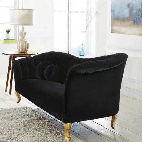 Rowena Black Velvet Upholstered Sofa Channel Tufted 3-Seater Sofa in Gold - Ouch Cart 