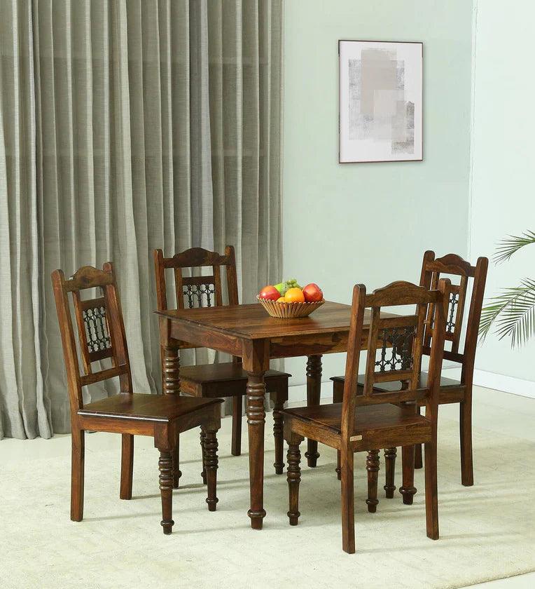 Sheesham Wood 4 Seater Dining Set In Provincial Teak Finish - Ouch Cart 