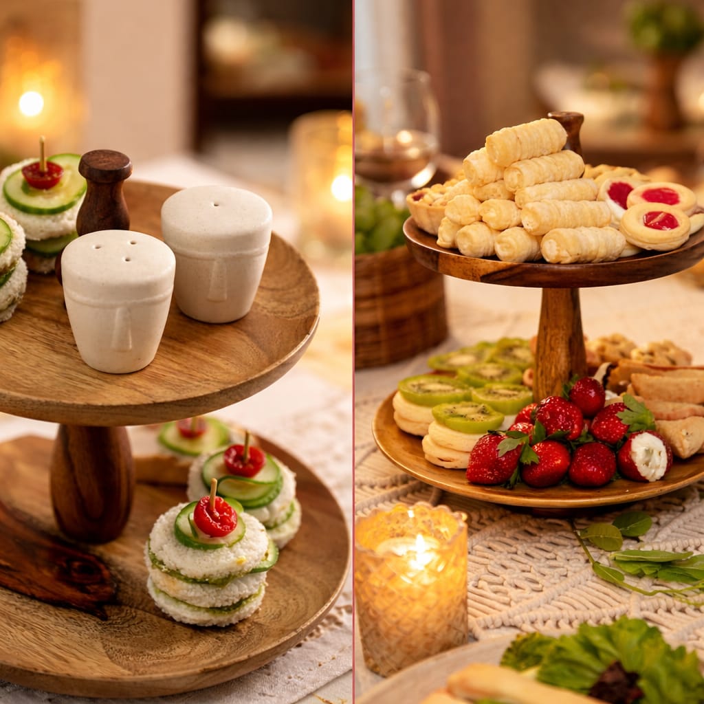 Ouch Cart Solid Mango Wood 2-Tier Cake Stand – Rustic Wooden Dessert & Cupcake Display for Table Decor