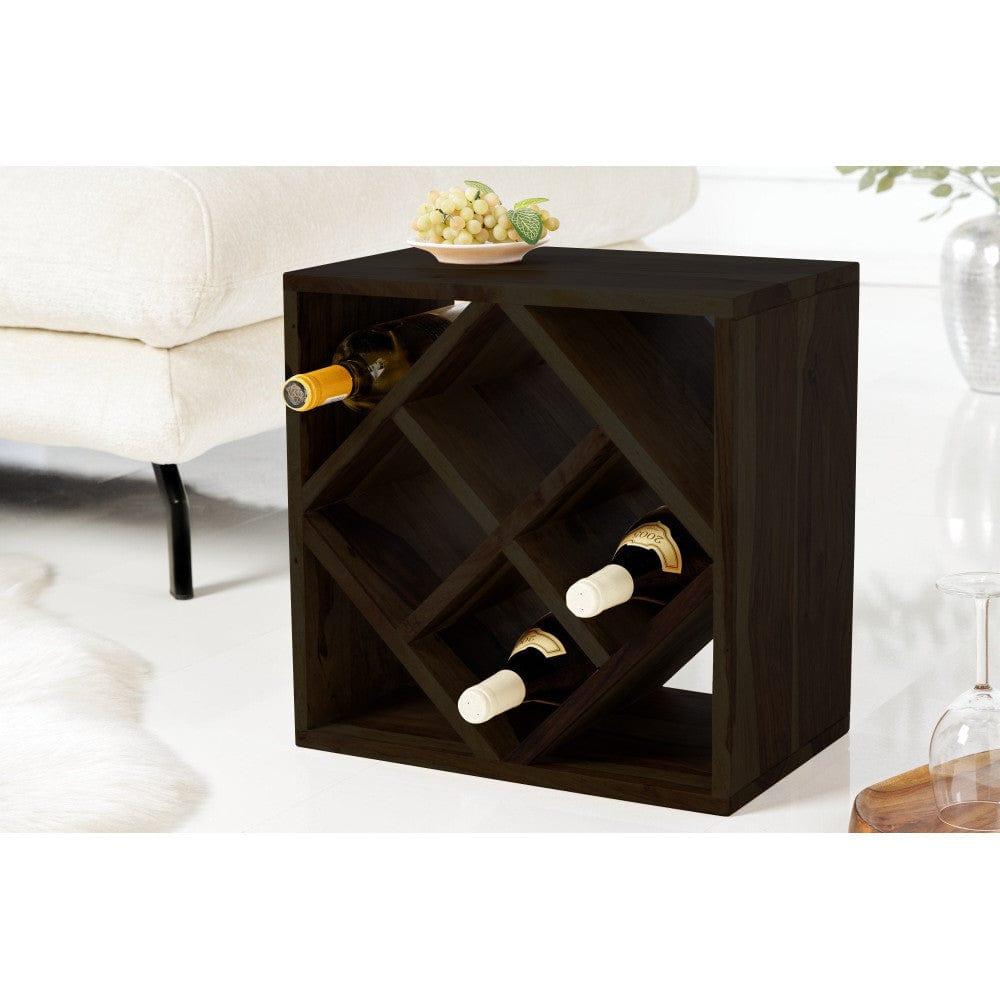 Cube end Table Solid Wood (Wine Rack, Walnut Finish) - Ouch Cart 