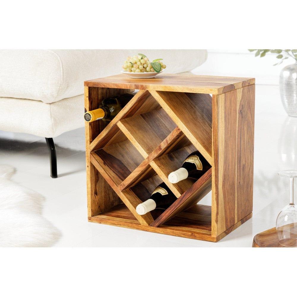 Cube end Table Solid Wood (Wine Rack, Honey Finish) - Ouch Cart 