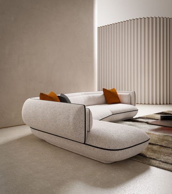 Ouch Cart Modern Curved Bouclé Sectional Sofa | Luxury Cream Upholstered Living Room Couch with Contemporary Design