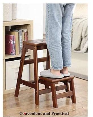 Folding Step Ladder Wooden Step Stool for Household & Office & Kitchen Lightweight Stepladders Portable Step Stool - Ouch Cart 