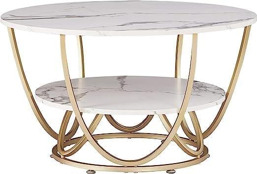 Round Gold Coffee Table,2 Tier Coffee Tables for Living Room - Ouch Cart 
