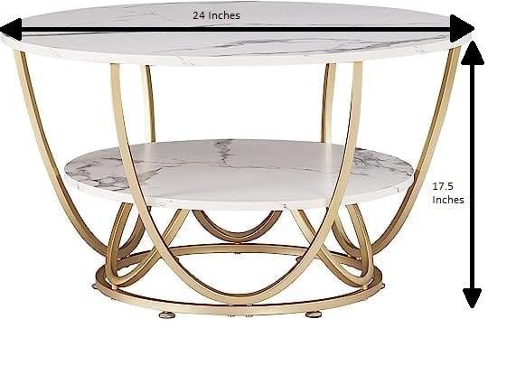 Round Gold Coffee Table,2 Tier Coffee Tables for Living Room - Ouch Cart 