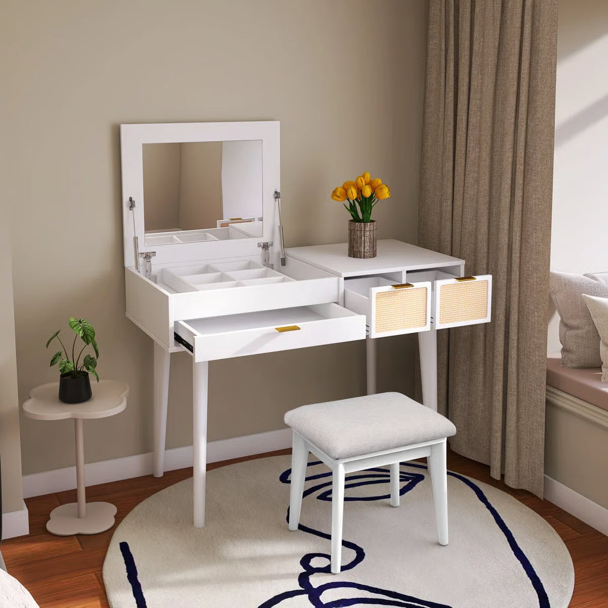 43.3" Classic Wood Makeup Vanity Set-OUCH CART |Dressng table