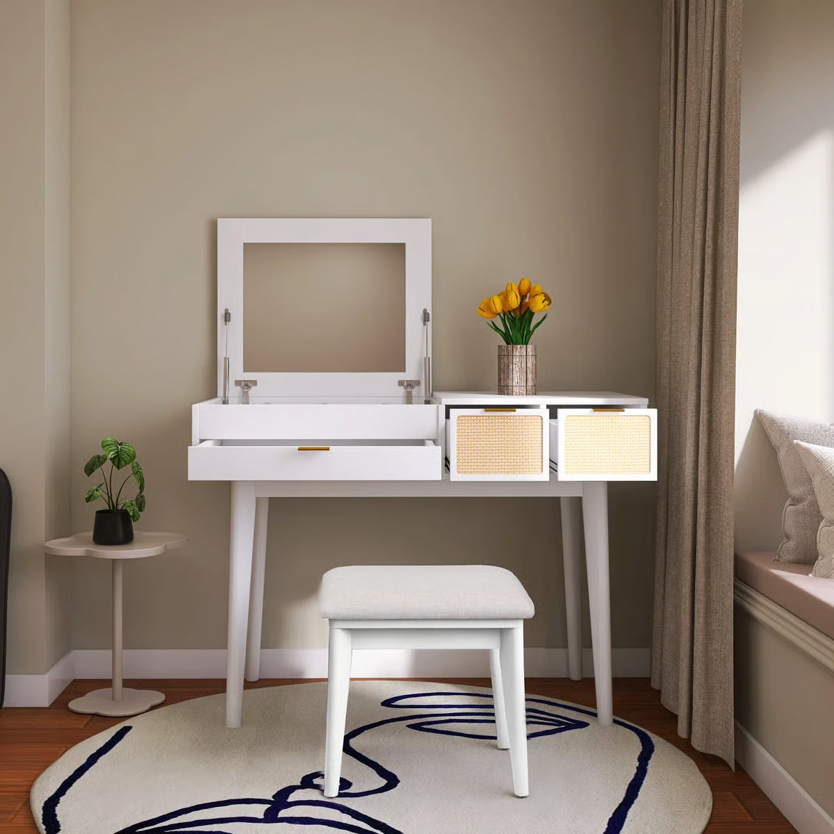 43.3" Classic Wood Makeup Vanity Set