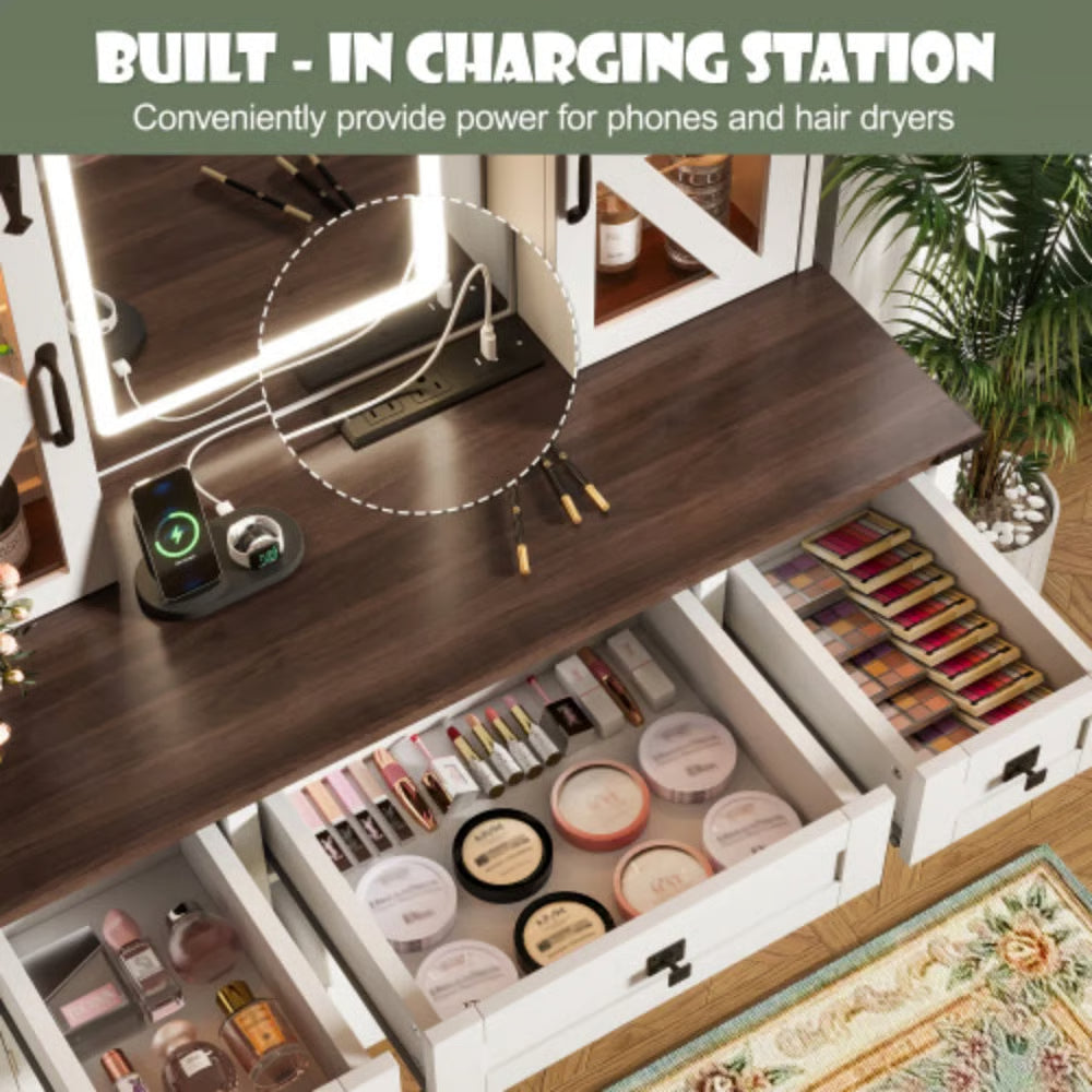 43.3" Farmhouse Makeup Vanity Desk-OUCH CART  Dressing table