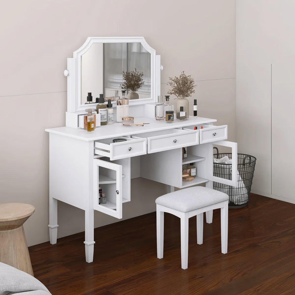 Elegant 44.4" Makeup Vanity Desk – Large Mirror & Convenient Drawer
