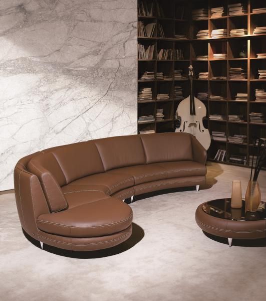Modern Curved Leather Sectional Sofa Set for Living Room | Premium Brown Designer Corner Couch | Luxury Contemporary Lounge Sofa