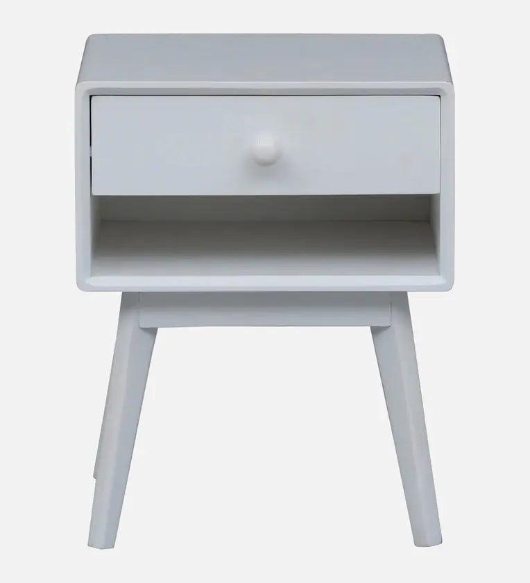 Solid Wood Bedside Table in White Finish - Ouch Cart 