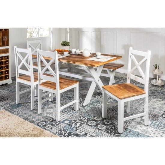 Whitewave Solid Wood Six Seater Dining Set with Bench | Full Size Dining Set | Rustic Dining Set (Dining Set 6 Seater) - Ouch Cart 