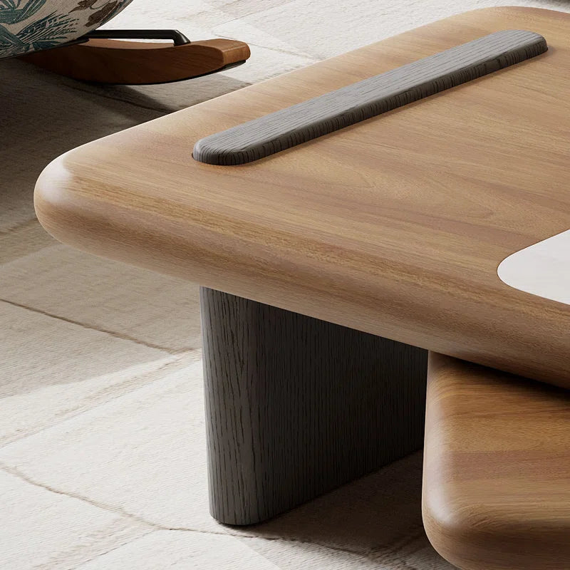 Modern Rotating Two-Tier Coffee Table with Faux Marble Top & Wooden Finish, Round Center Table for Living Room