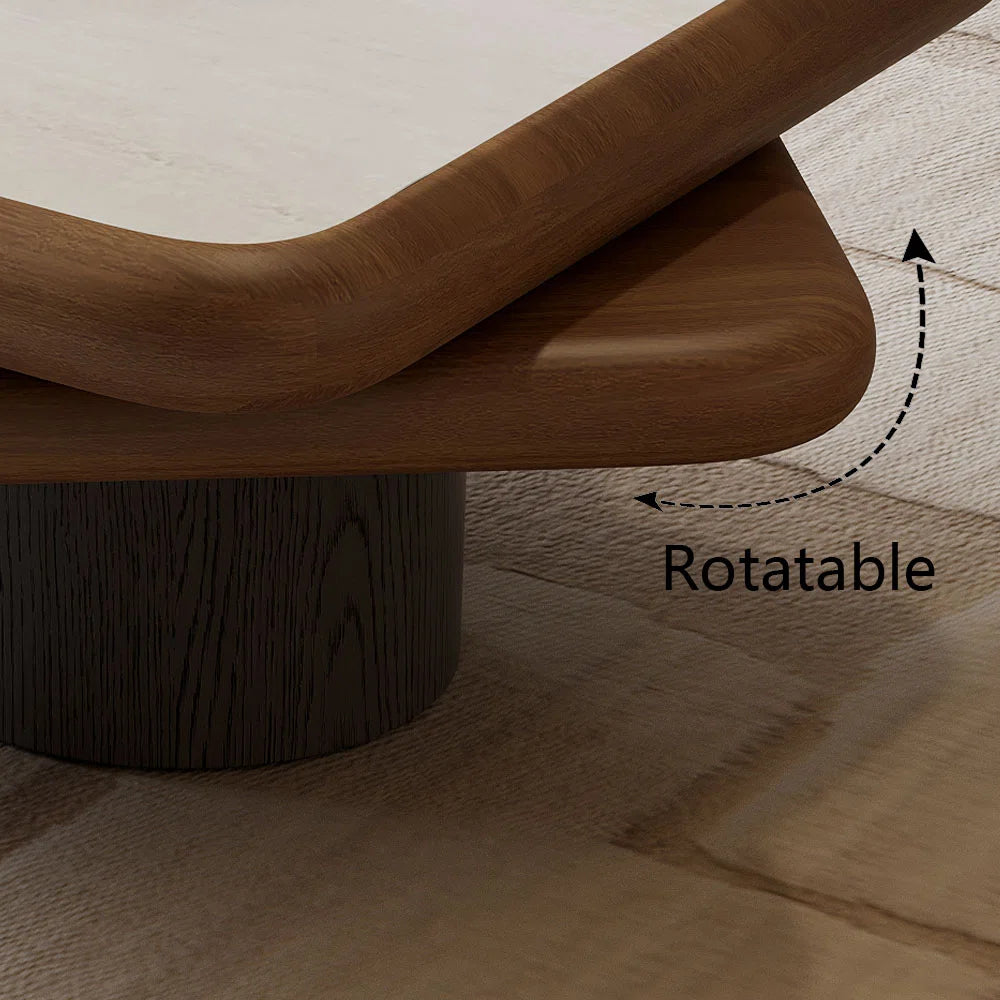 Modern Rotating Two-Tier Coffee Table with Faux Marble Top & Wooden Finish, Round Center Table for Living Room