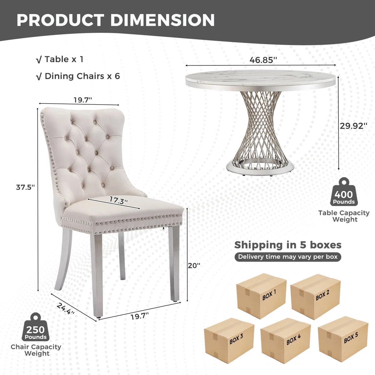 47" 6 - Person Round Marble Dining Table set