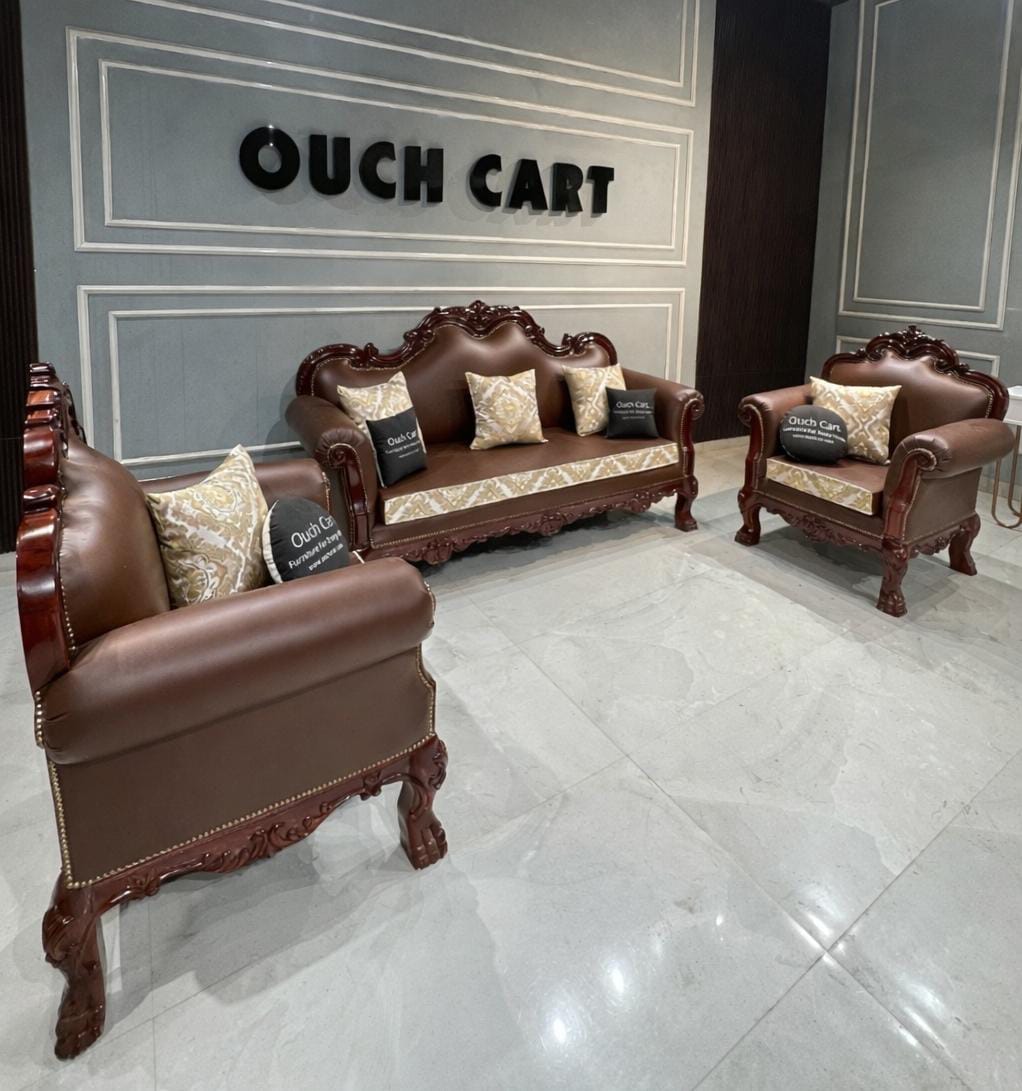 Luxury Classic Wooden Sofa Set (3+1+1) with Premium Upholstery | Royal Living Room Furniture