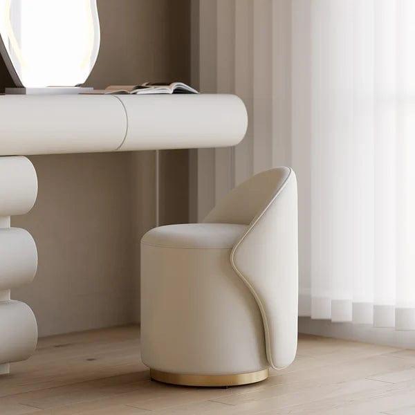 Lukas Modern White Makeup Vanity Set PU Leather Dressing Table with Stool & LED Mirror, Makeup Table with Drawers and Soft Cushioned Stool for Home and Bedroom, Dressing Vanity for Makeup - Ouch Cart 