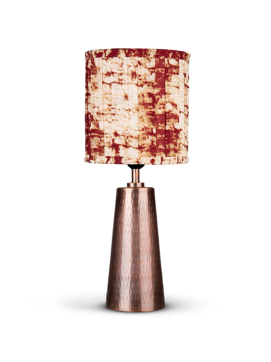Copper Etched V-Shaped Lamp with Pleeted Muticolor Maroon Shade - Ouch Cart 