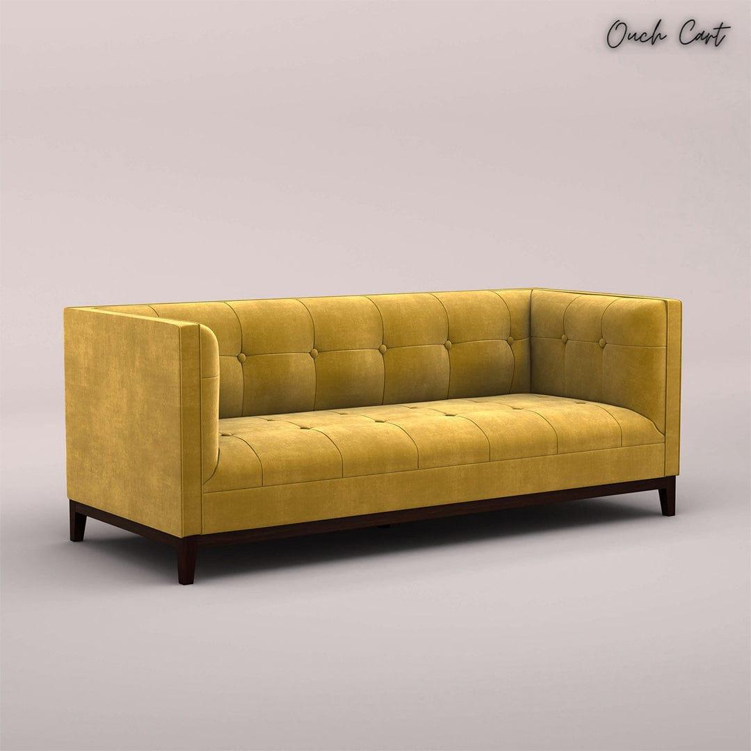 LOREN THREE SEATER FABRIC SOFA (VELVET, MUSTARD YELLOW) - Ouch Cart 