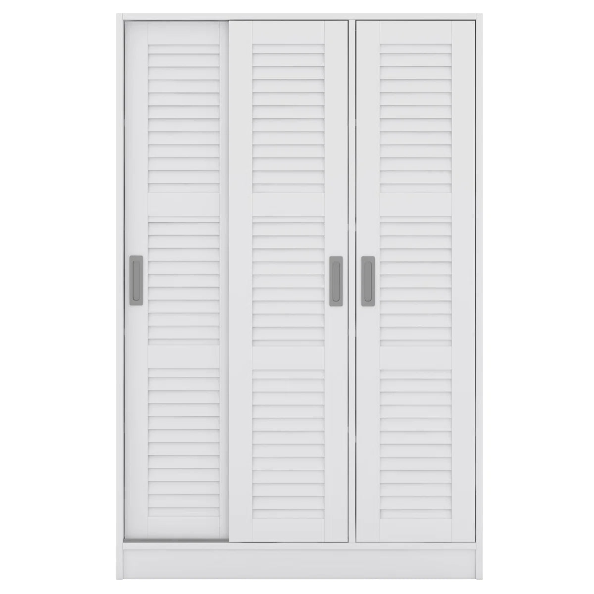 Solid Wood Wardrobe With 3 Louvered Sliding Doors, Shelves Included, Clothing Storage Cabine