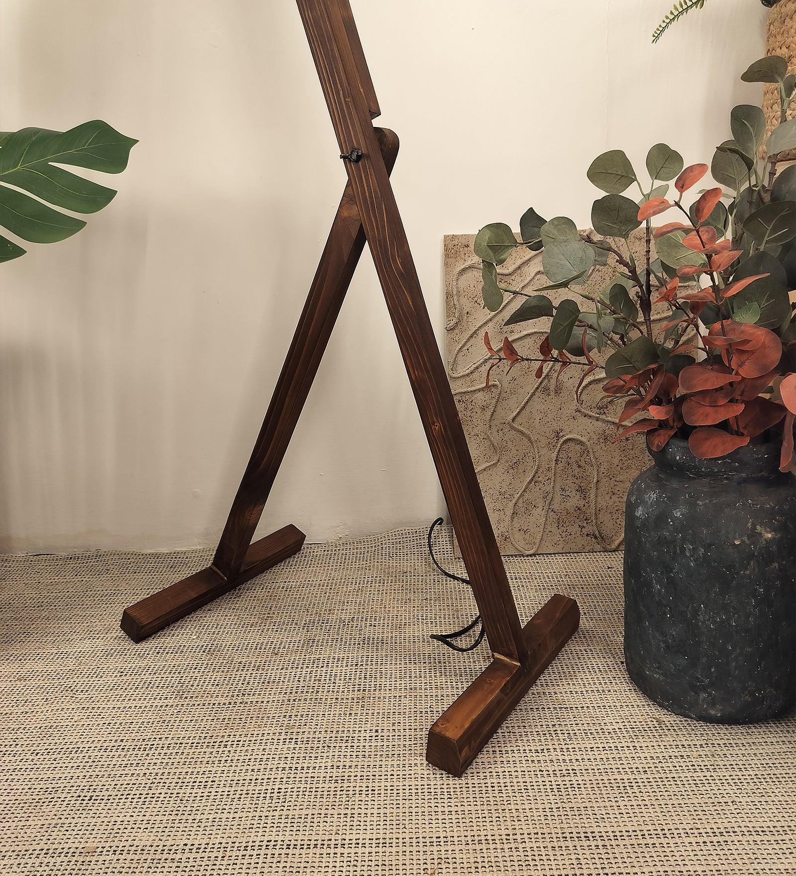 Benji Wooden Floor Lamp with Brown Base and Beige Fabric Lampshade (BULB NOT INCLUDED) - Ouch Cart 