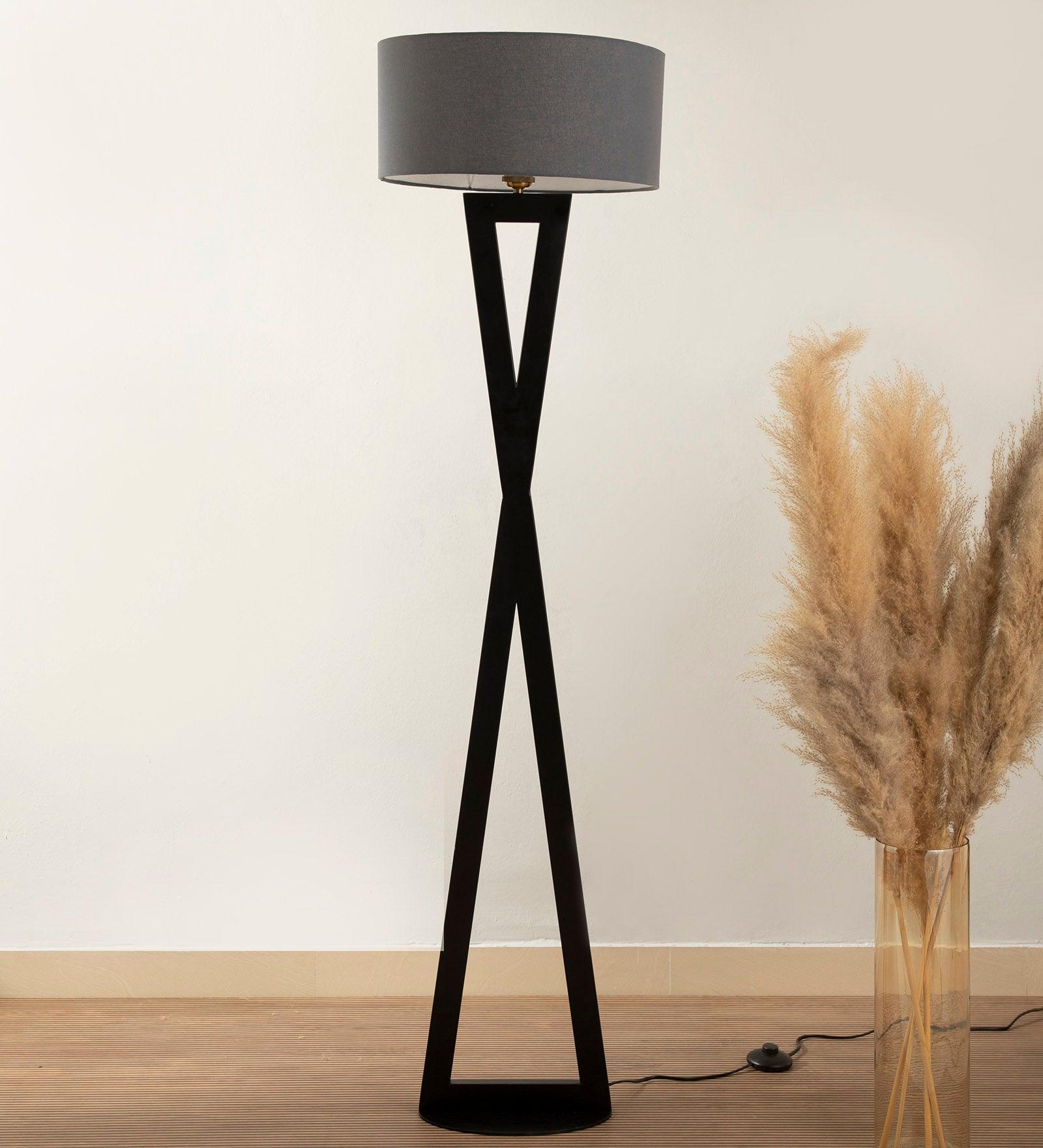 Hamptons Grey Metal Shade Club Floor Lamp with Metal Base - Ouch Cart 