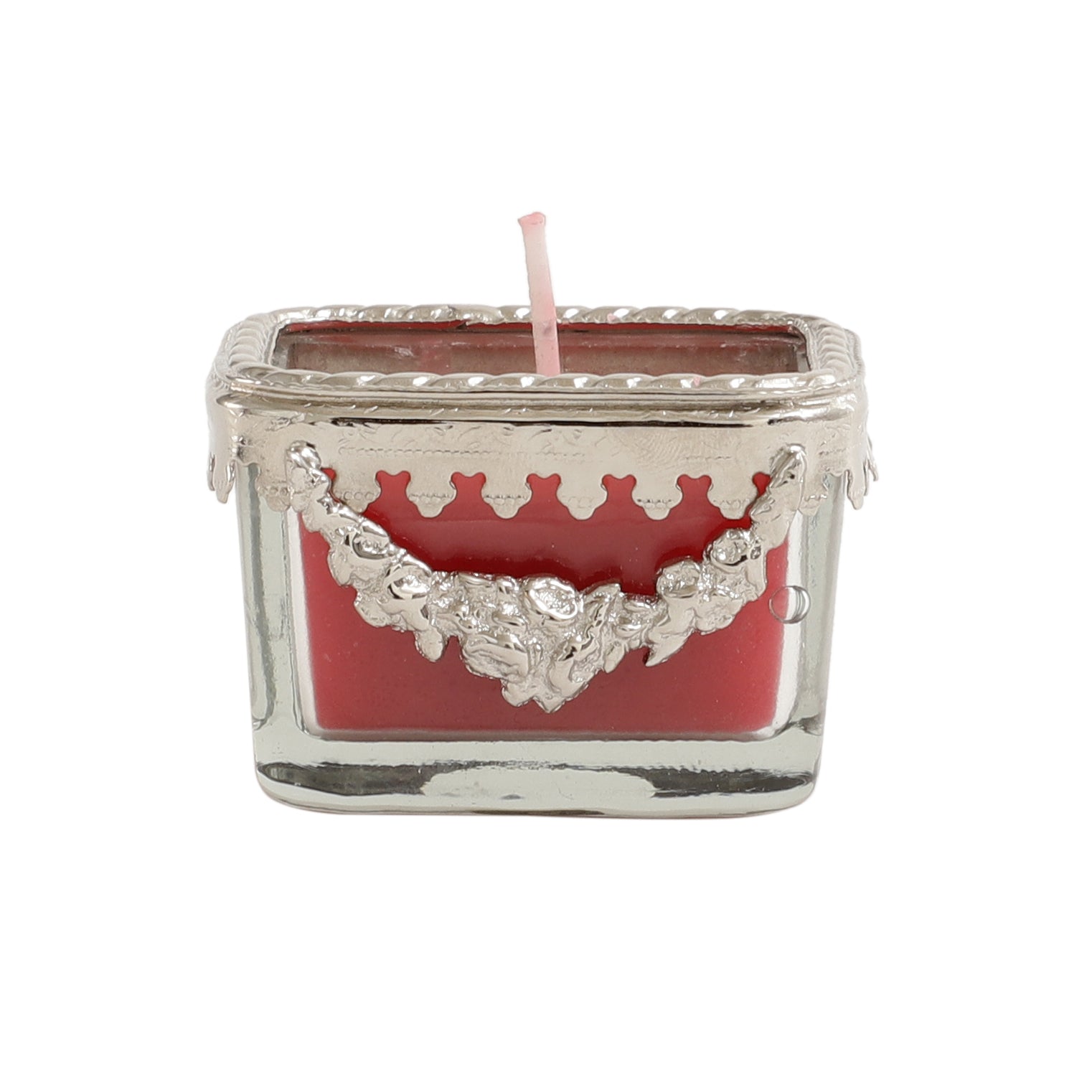 cherry blossom red scented candle glass jar with Silver ring