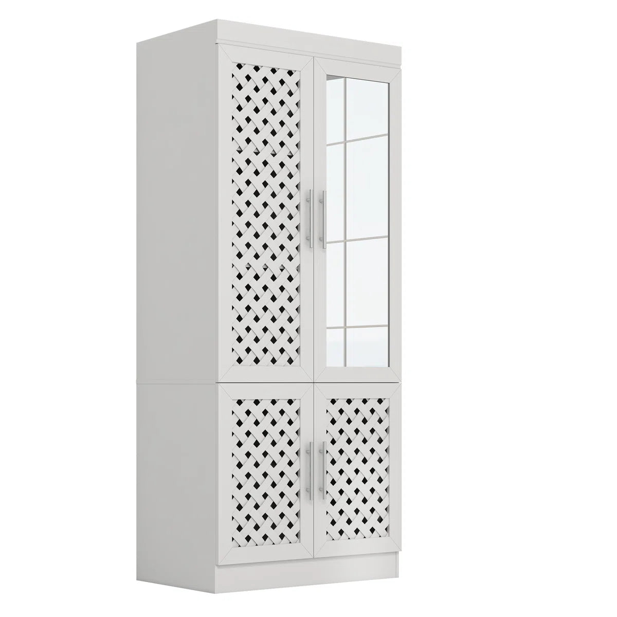 75.6''H Armoire Wardrobe Closet With Sensor Light,  Mirror, 3 Woven Doors, And Hanging Rod