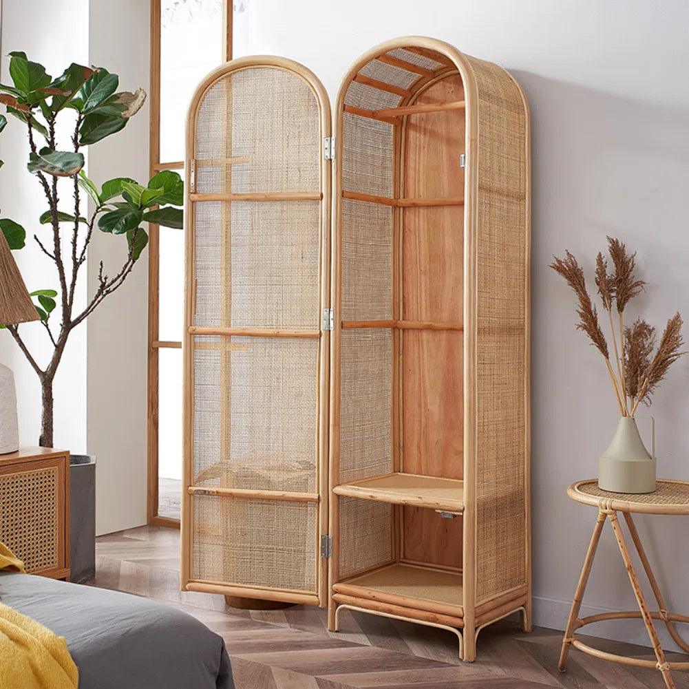 Simple Solid Wood Rattan Wardrobe