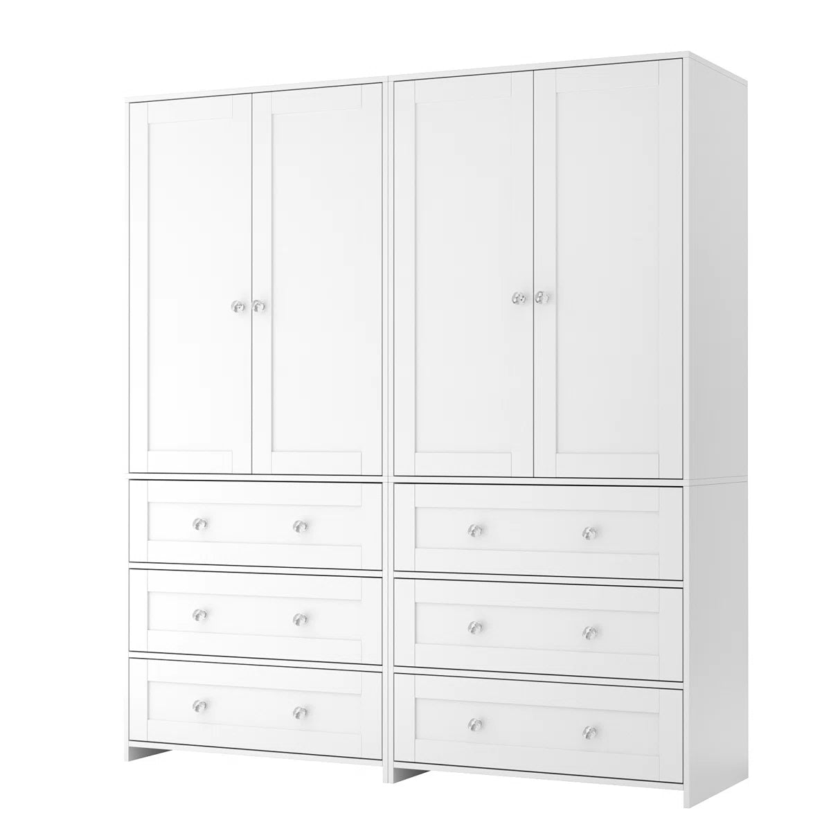 4-Door Sandrea With Mirror, Wardrobe Closet With 6 Drawers