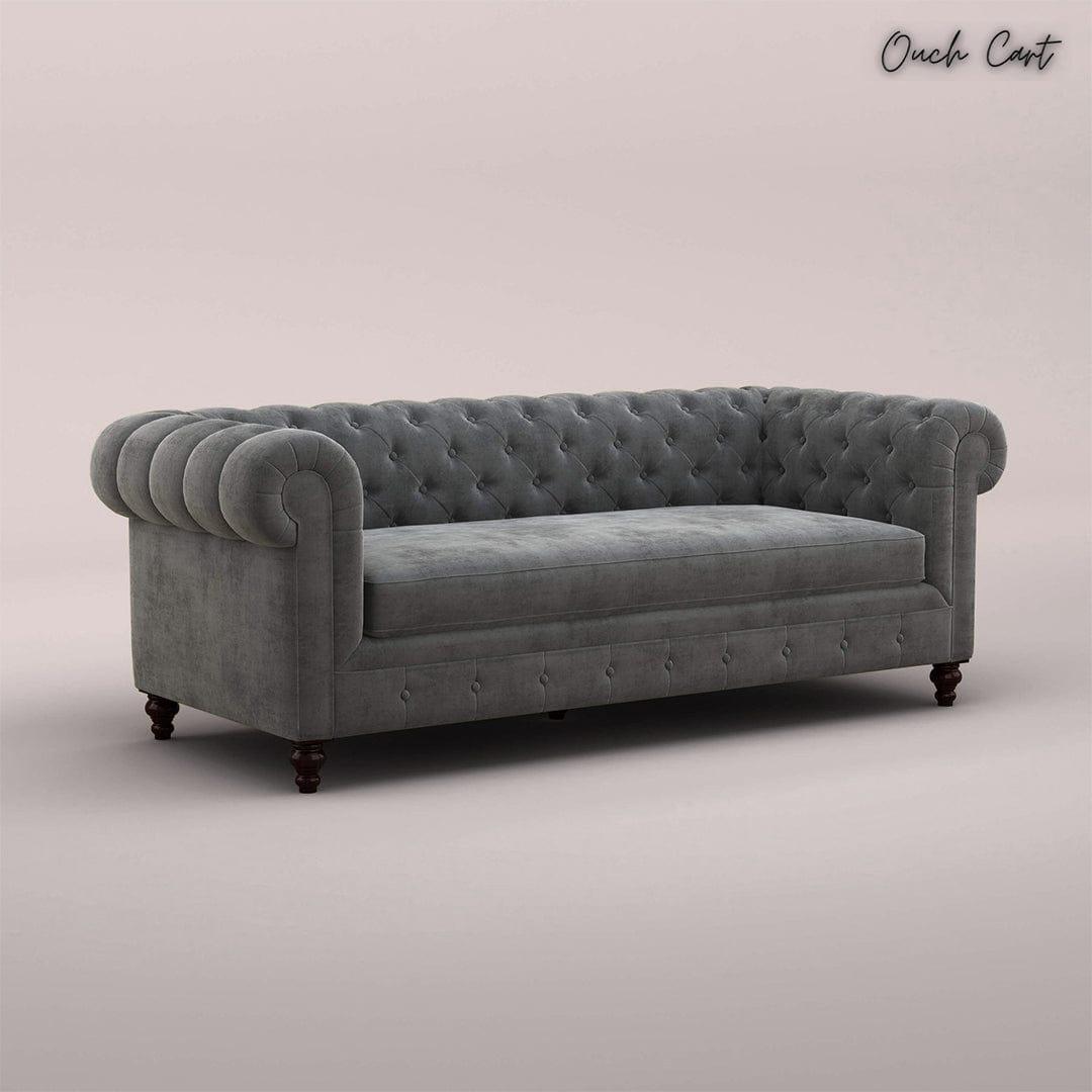 MAHARAJA FABRIC 3 SEATER SOFA (VELVET, CHARCOAL GRAY) - Ouch Cart 