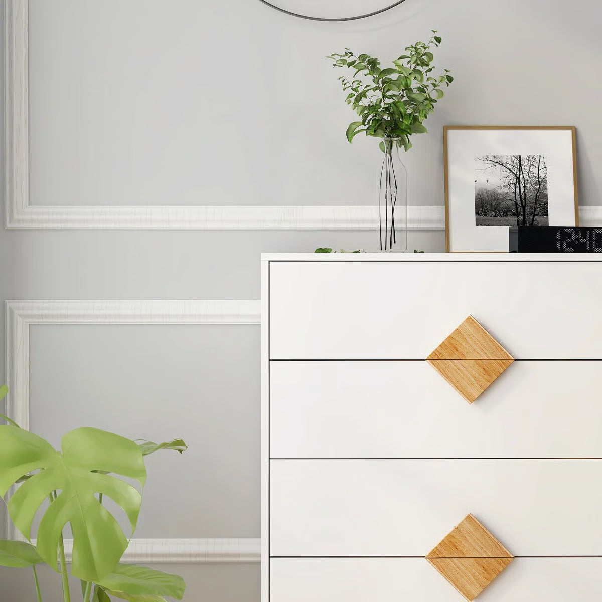 4 Drawer Bedroom Dresser - Space Saving, , Solid Wood Handle Design Furniture Drawers, Stable, Square