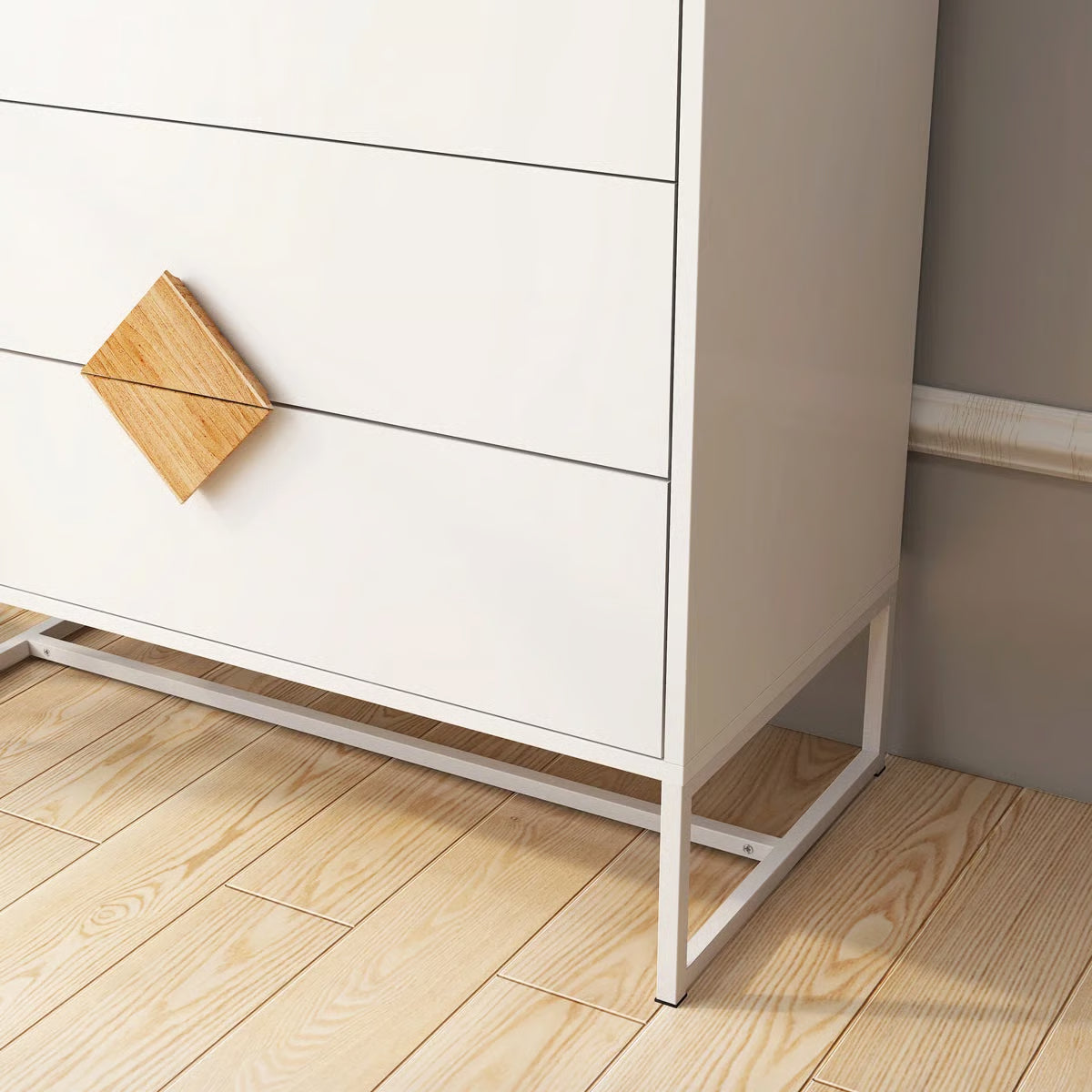 4 Drawer Bedroom Dresser - Space Saving, , Solid Wood Handle Design Furniture Drawers, Stable, Square
