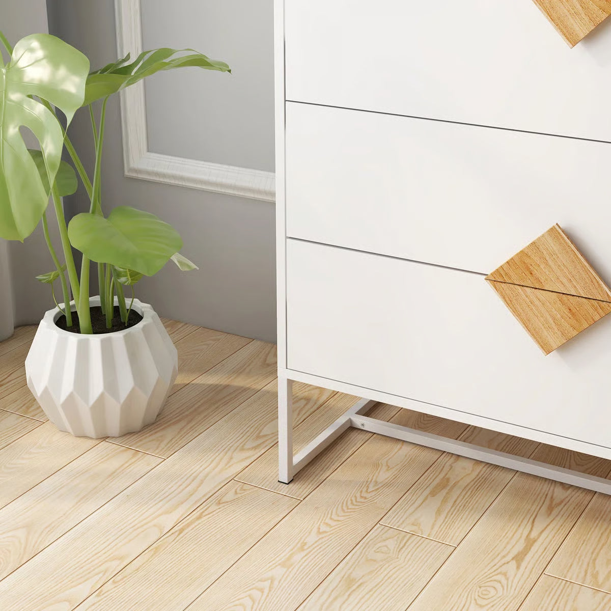 4 Drawer Bedroom Dresser - Space Saving, , Solid Wood Handle Design Furniture Drawers, Stable, Square