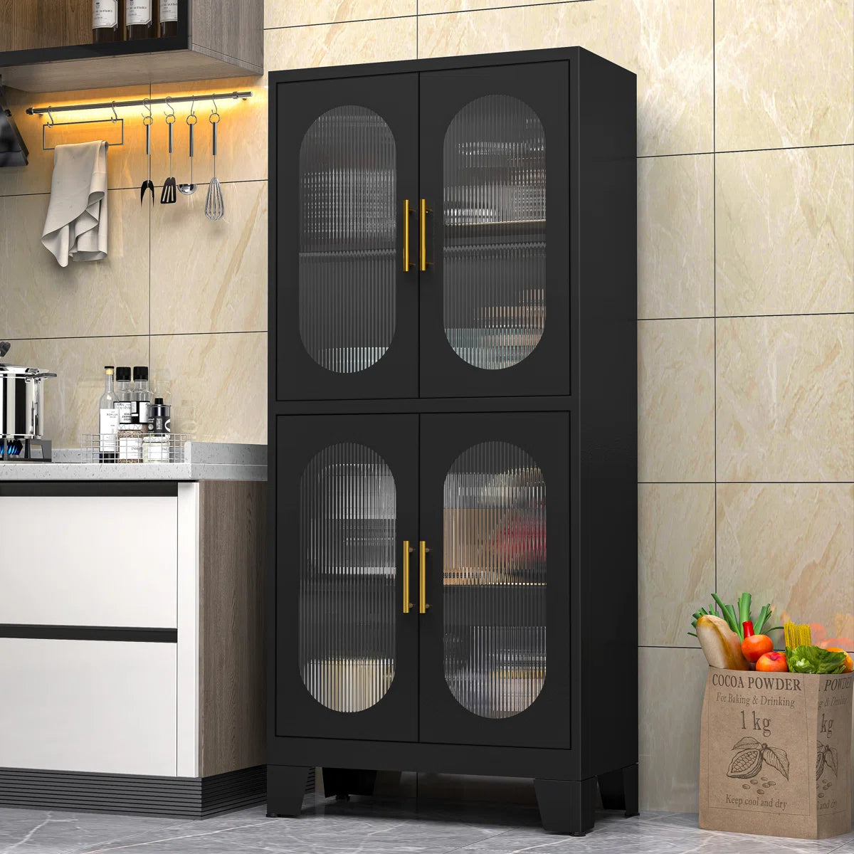 Ebern Designs Storage Wardrobes Cabinet with 4 Doors and Shelves