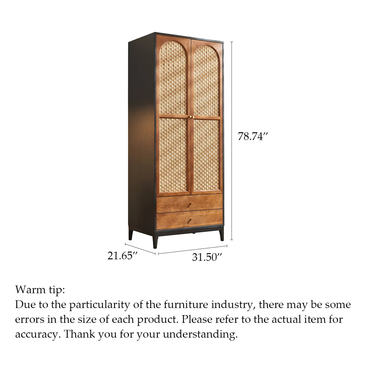 Mid-Century Style Solid Wood Wardrobe