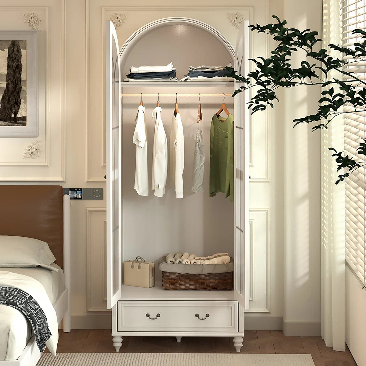 Creamy Retro Oak Arched Wardrobe