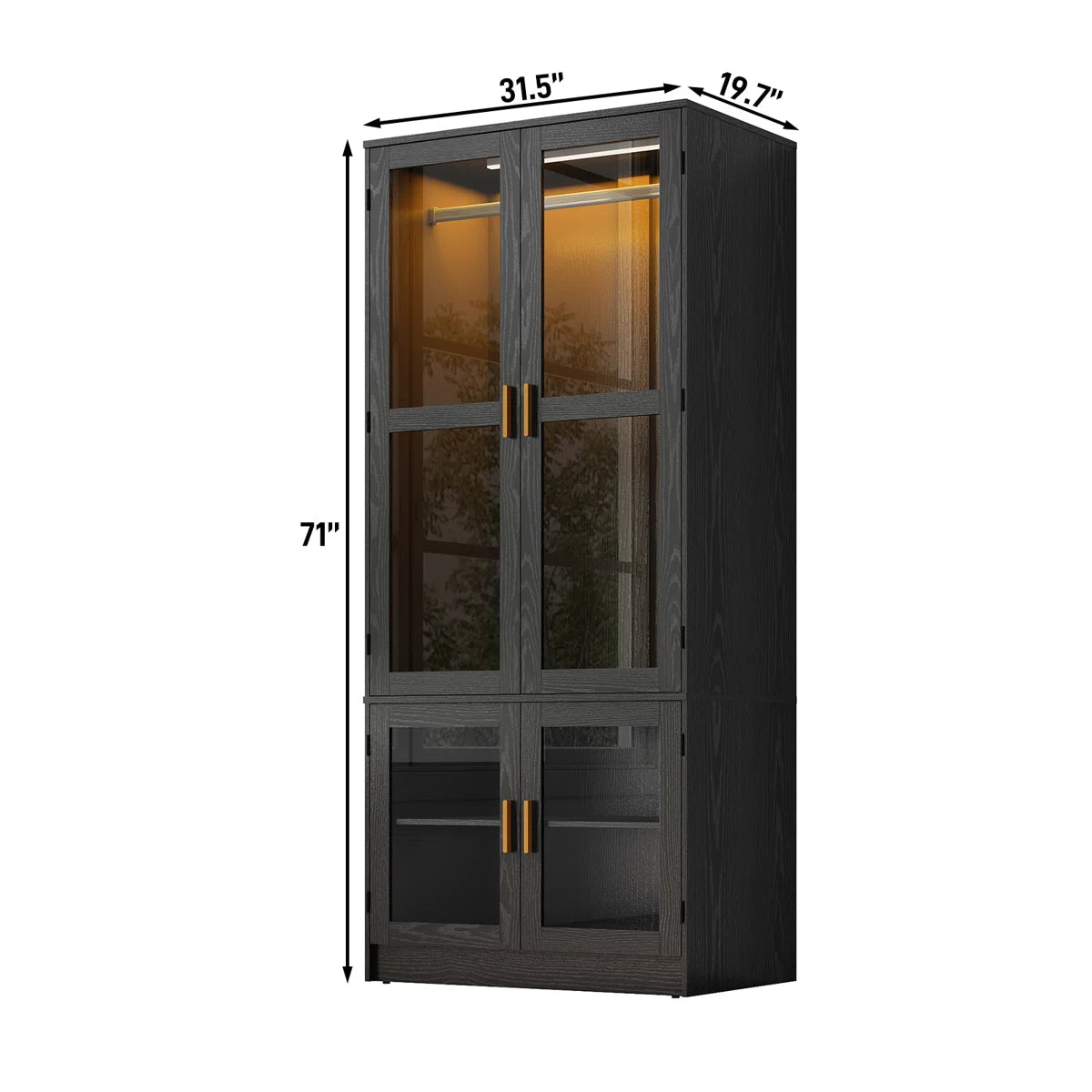4-Door 71" H Armoire With LED Sensor Light And Hanging Rod