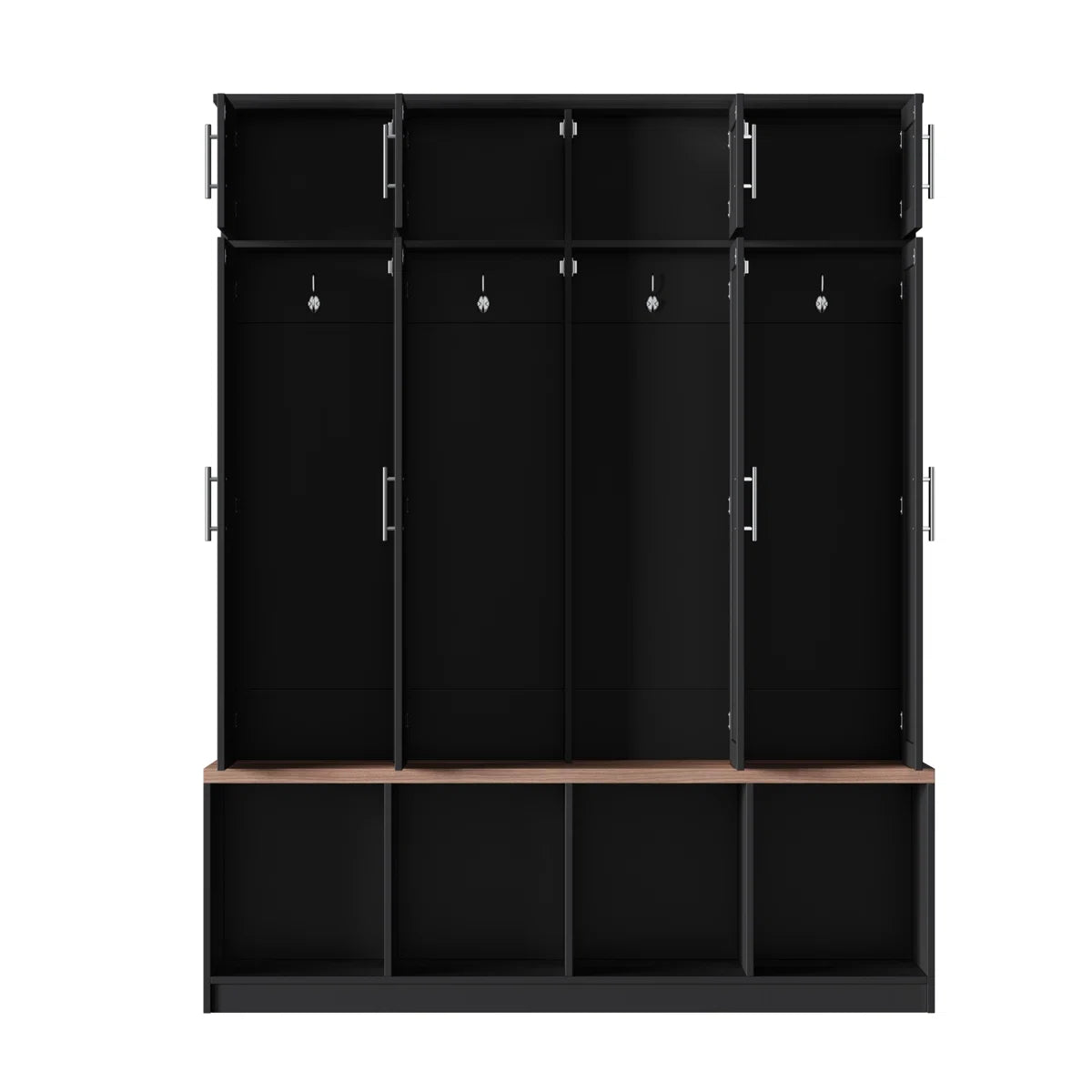 Farmhouse Hall Tree Wardrobe Closet & Cabinet - Functional Clothes Storage With 4 Hidden Hanging Hooks,White