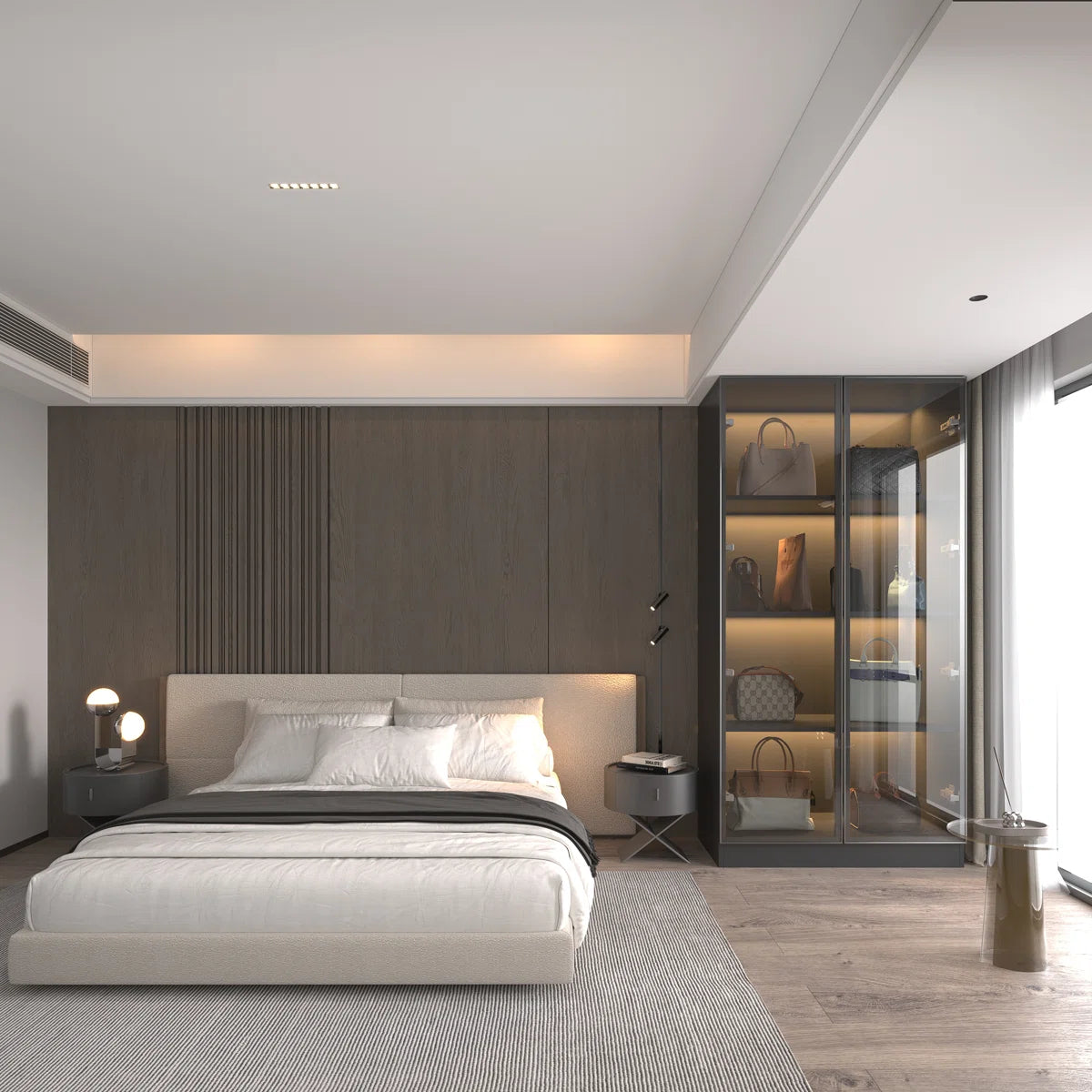 Maudena Armoire With Glass Door and LED Light