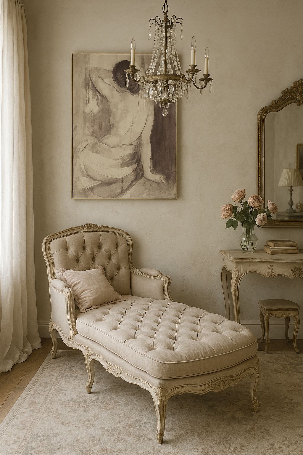 Luxury Tufted Chaise Lounge | Elegant French Style Upholstered Daybed for Bedroom & Living Room