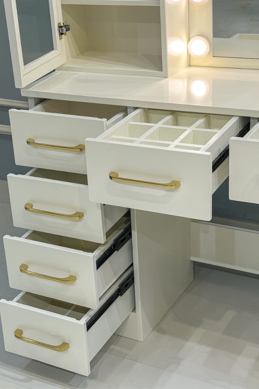 Luxury LED Mirror Dressing Table with Storage Drawers & Cabinet