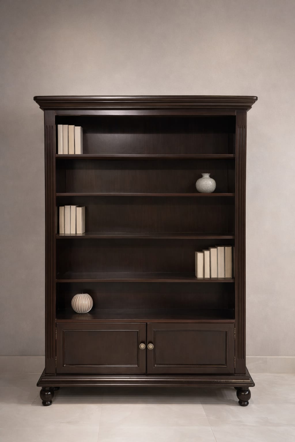 Elegant Solid Wood Bookshelf with Cabinet Storage | 78” Tall Classic Display Bookcase