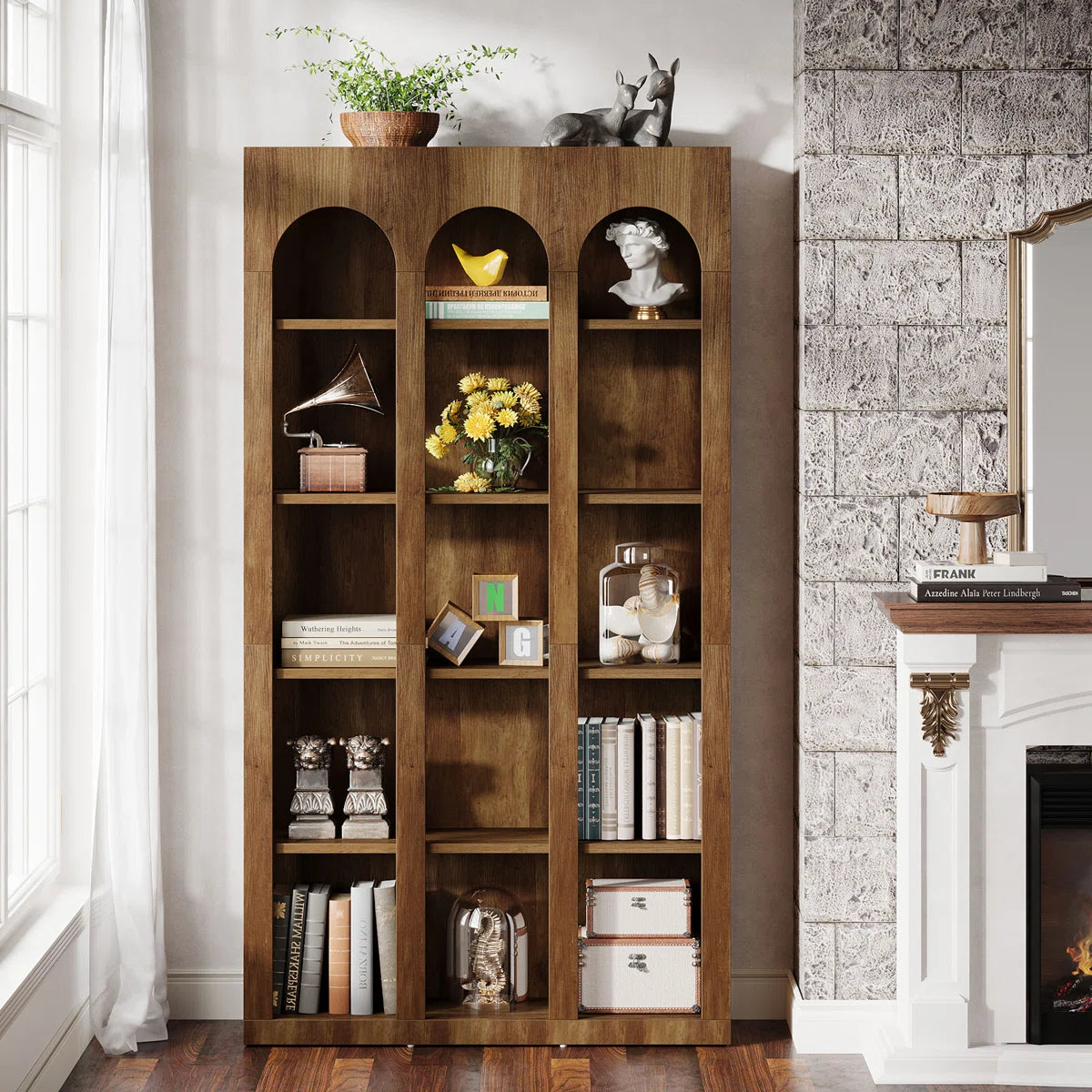 Inch Modern Wood Farmhouse Home Office Tall Bookshelf Bookcase Open Large Storage