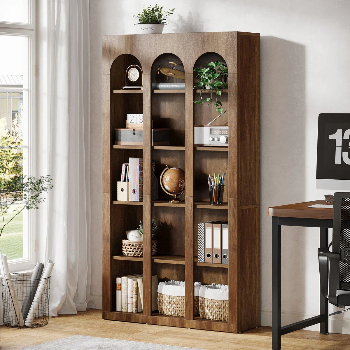 Inch Modern Wood Farmhouse Home Office Tall Bookshelf Bookcase Open Large Storage