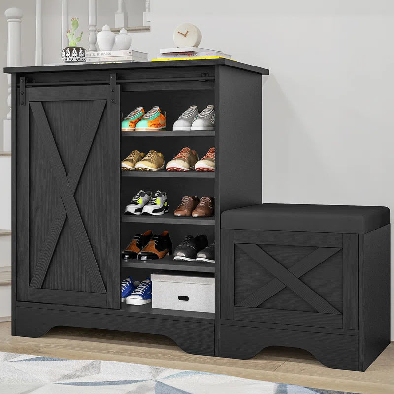 Shoe Cabinet with Sliding Door & Shoe Bench