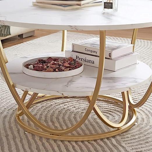 Round Gold Coffee Table,2 Tier Coffee Tables for Living Room - Ouch Cart 